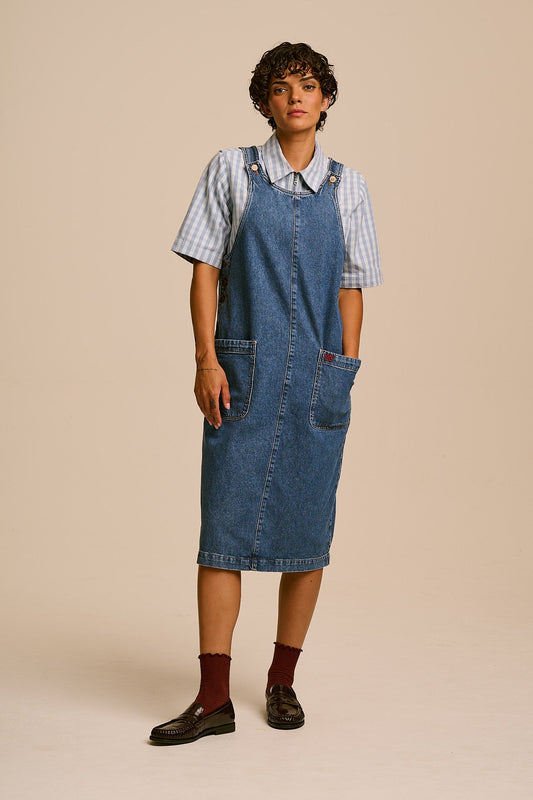Lily - Denim Midi Dress in Mid Wash