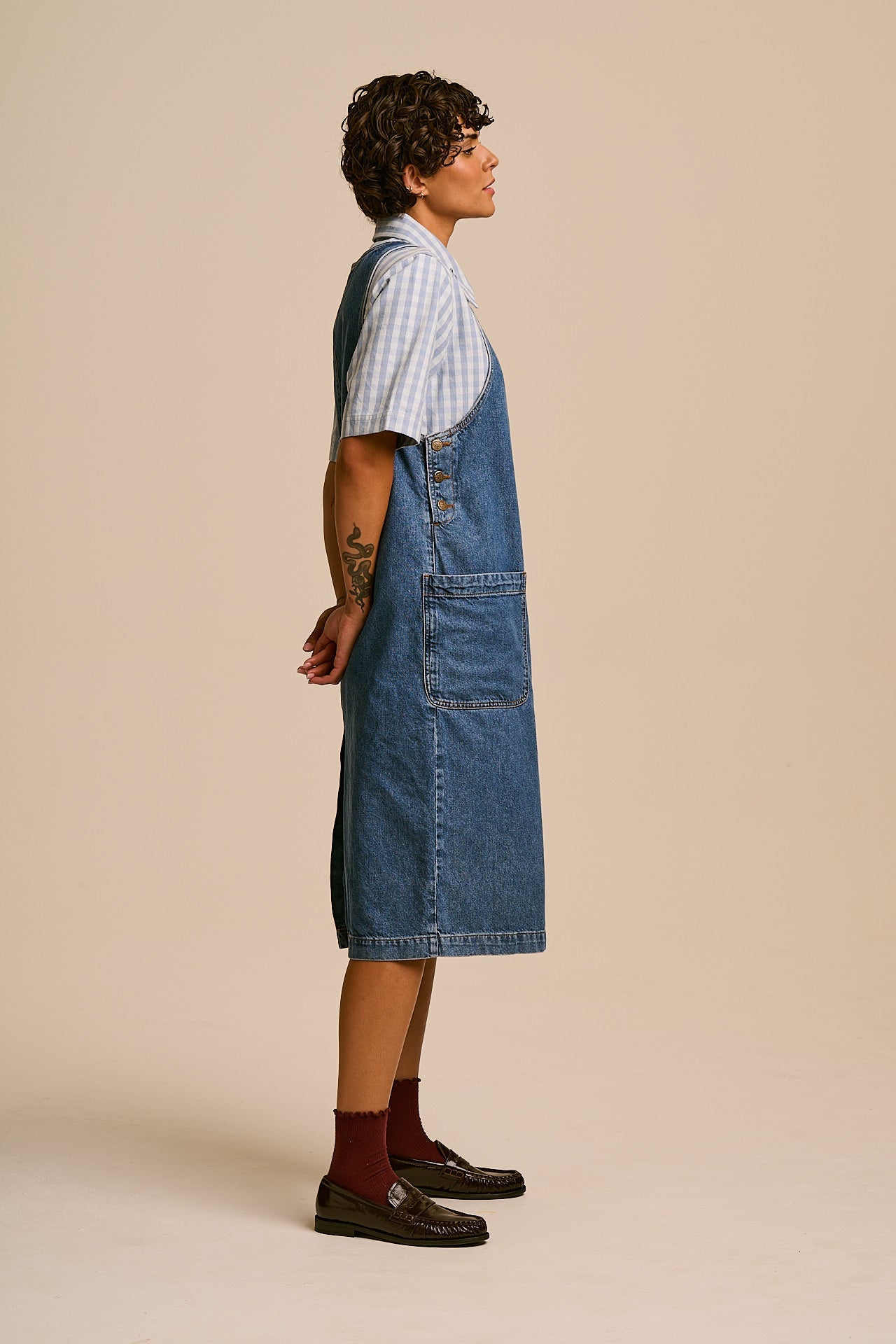 Lily - Denim Midi Dress in Mid Wash