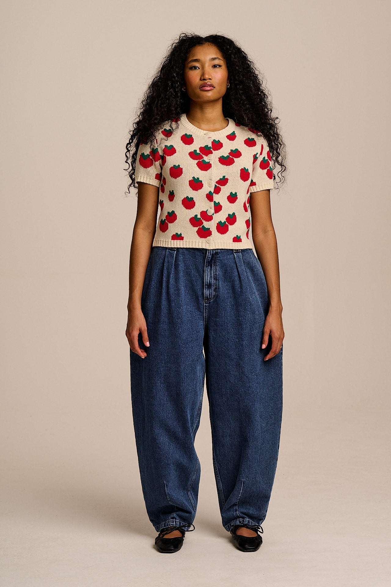 Lizzie - Cotton Short Sleeve Knitted Cardigan in Tomatoes – Lucy