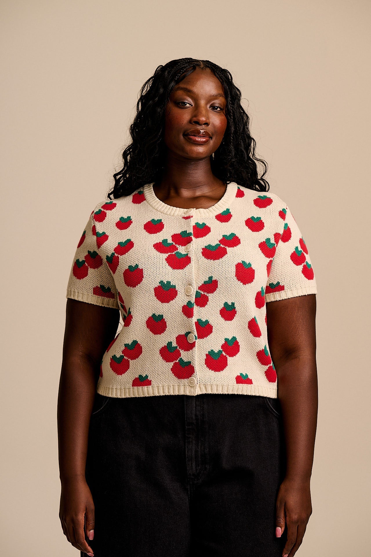 Lizzie - Cotton Short Sleeve Knitted Cardigan in Tomatoes – Lucy