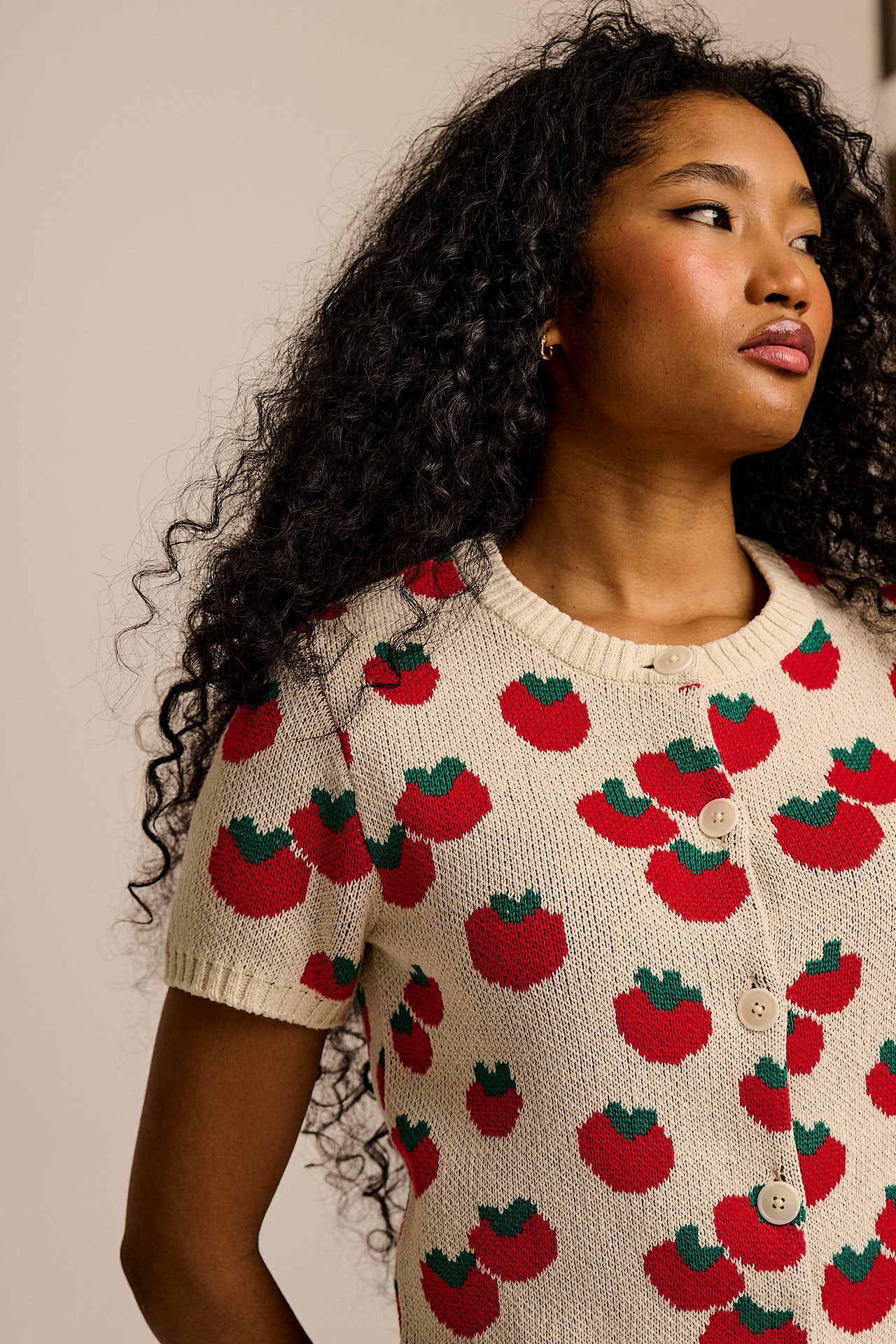 Lizzie - Cotton Short Sleeve Knitted Cardigan in Tomatoes – Lucy