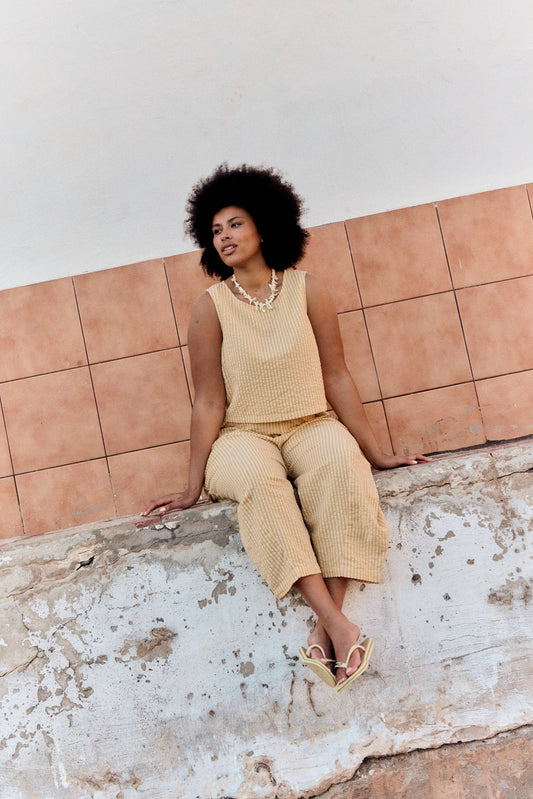 Arden - Cotton Shell Top in Yellow Stripe