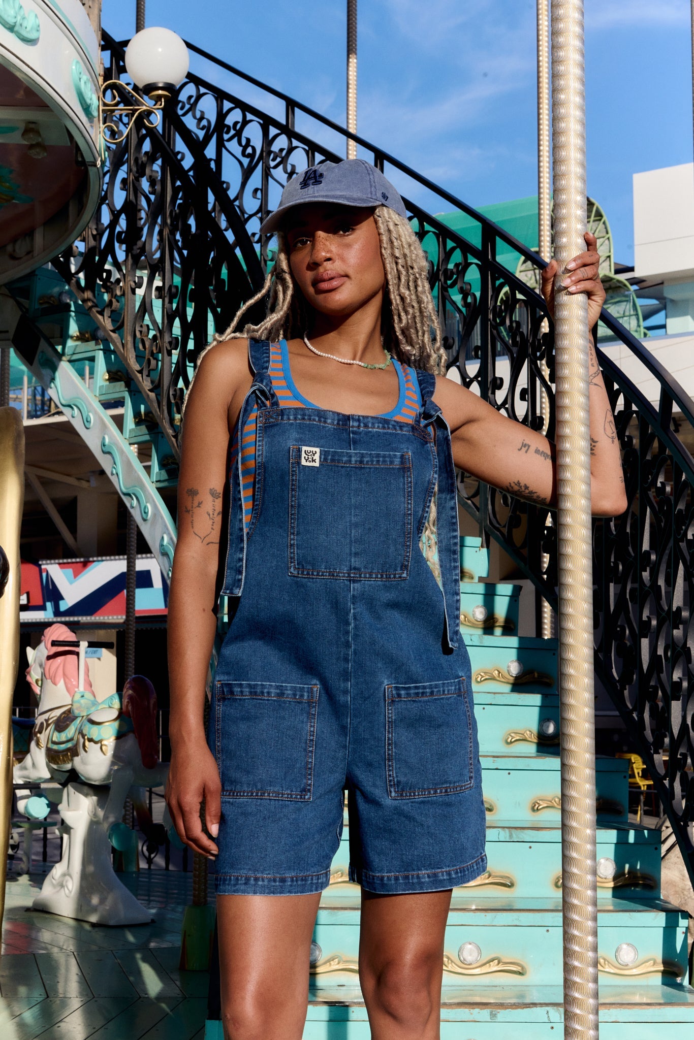 Original Shorts - Cotton Dungaree Shorts in Mid Wash Blue – Lucy