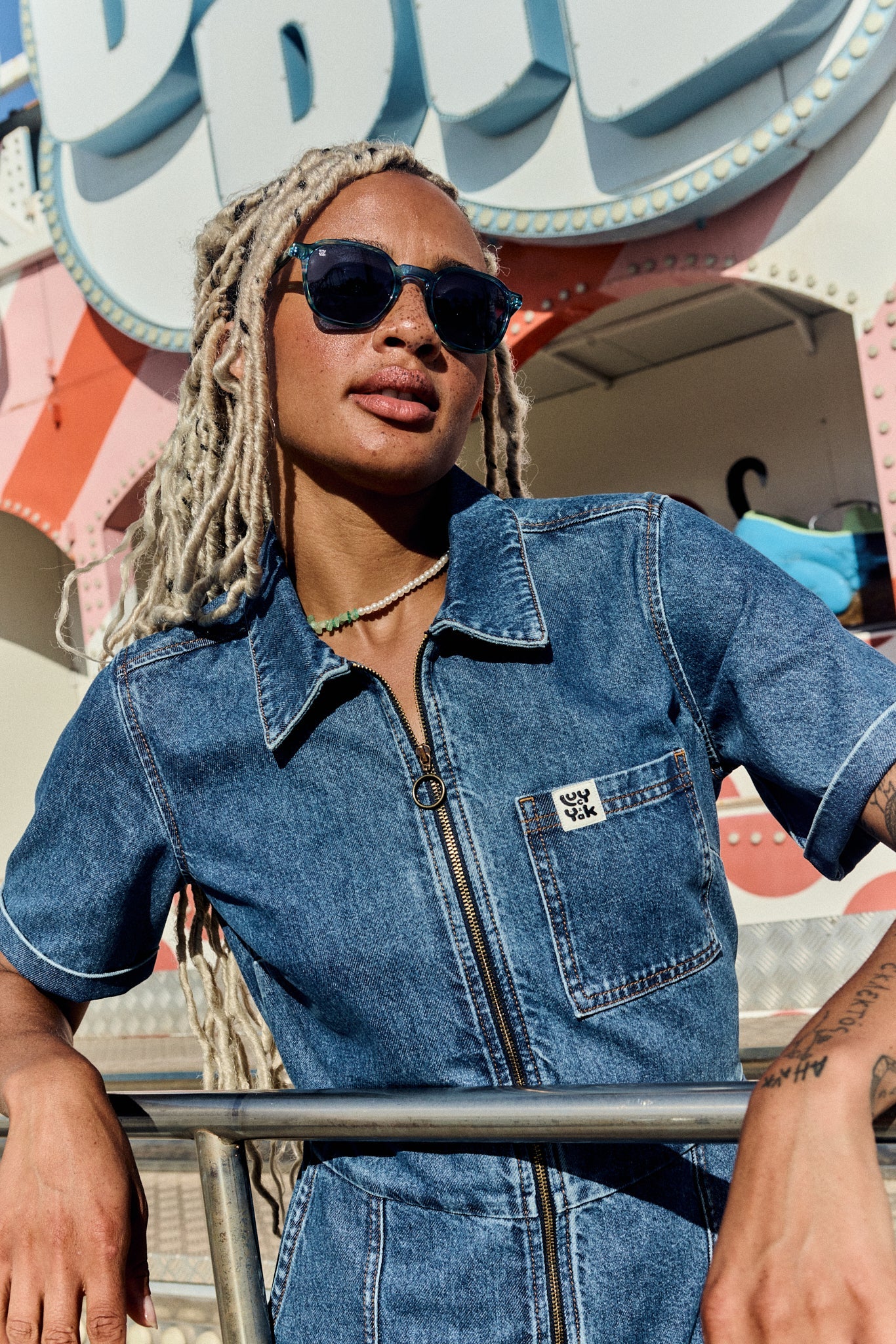 Ragan - Denim Jumpsuit in New Mid Wash Blue