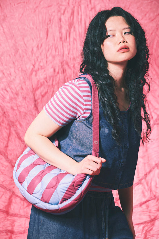 Bryony - Crossbody Bag in Burgundy & Blue Stripe