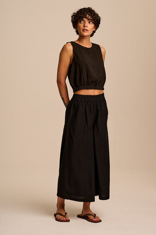 Lumi - Cotton Cropped Woven Top in Black