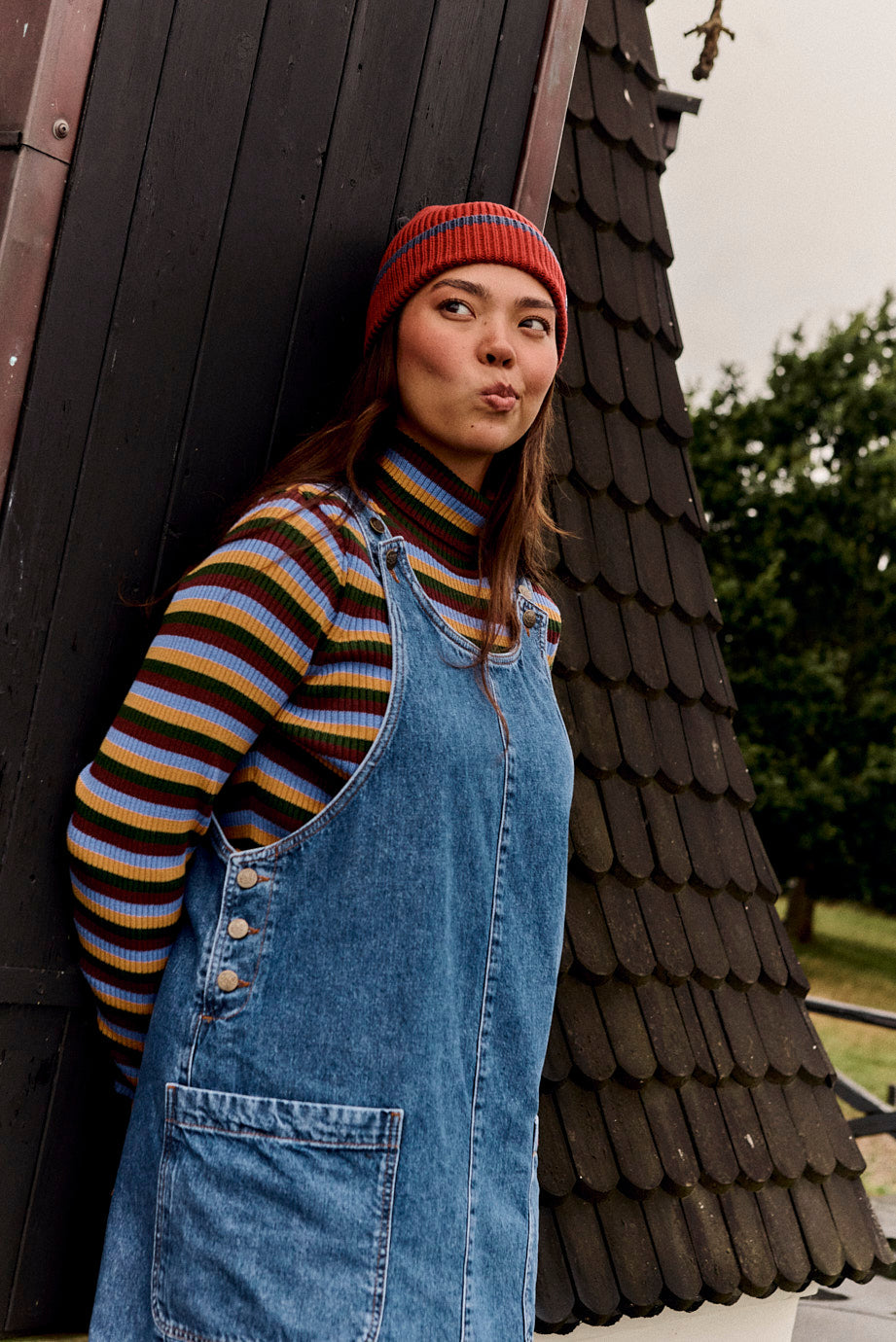 Lily Pinafore Midi Dress - Organic Cotton Denim in Mid Wash