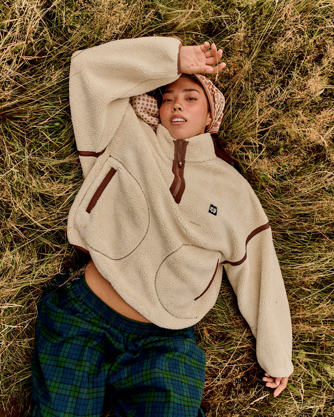 Hadley - Half Zip Fleece in Ecru and Chocolate