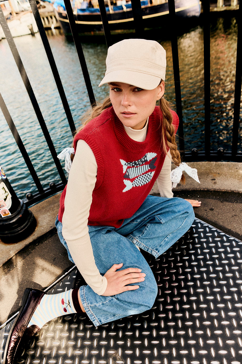 Saffle - Cotton Knitted Vest in Sardines