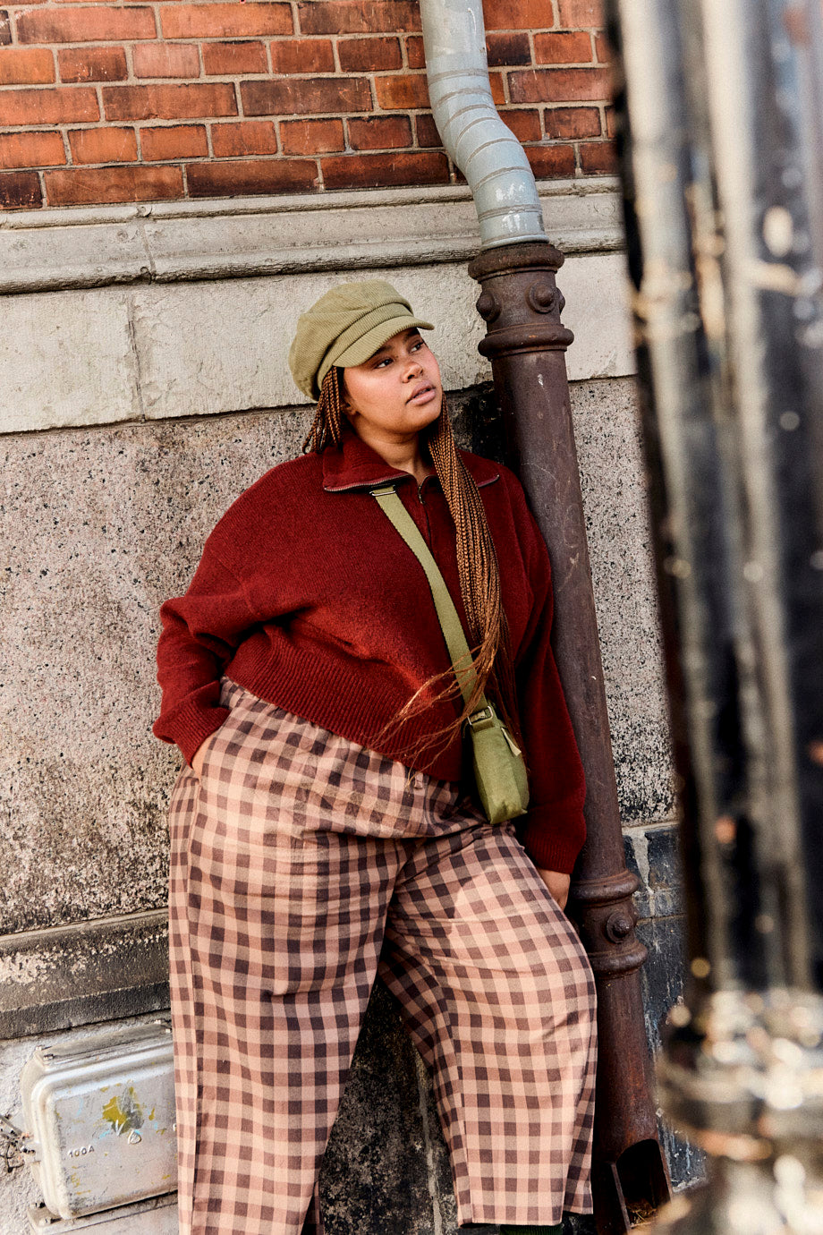 Chuck Wide Leg Trousers - Organic Cotton in Black & Brown Check