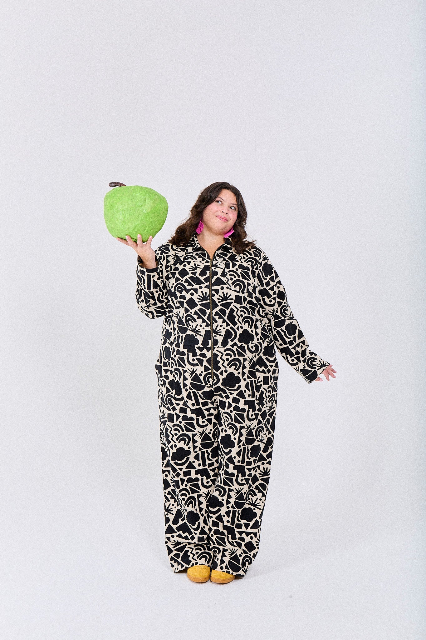 Arendal - Cotton Long Sleeve Jumpsuit in Mono Geo