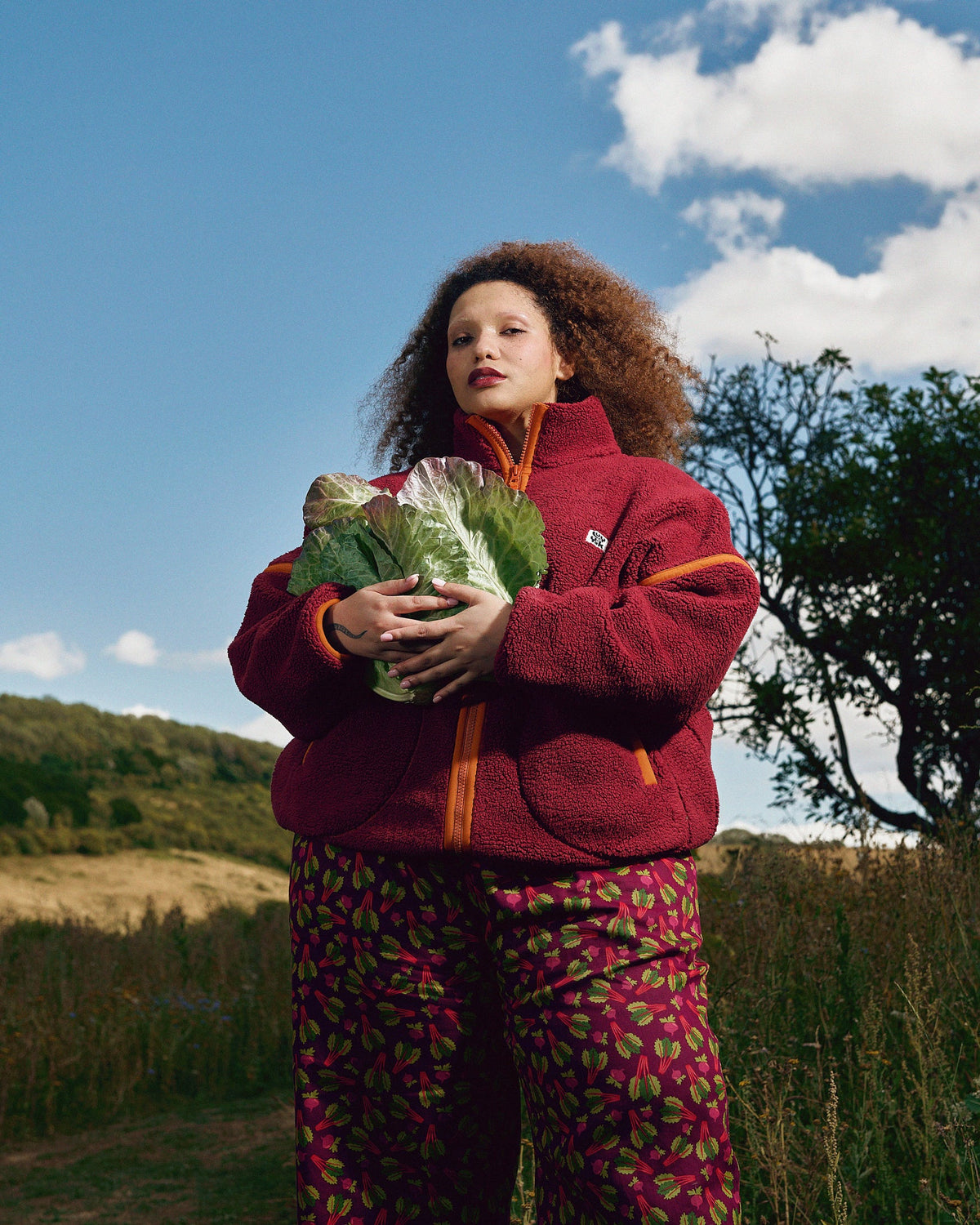 Hayes - Borg Zip Through Fleece in Red and Orange