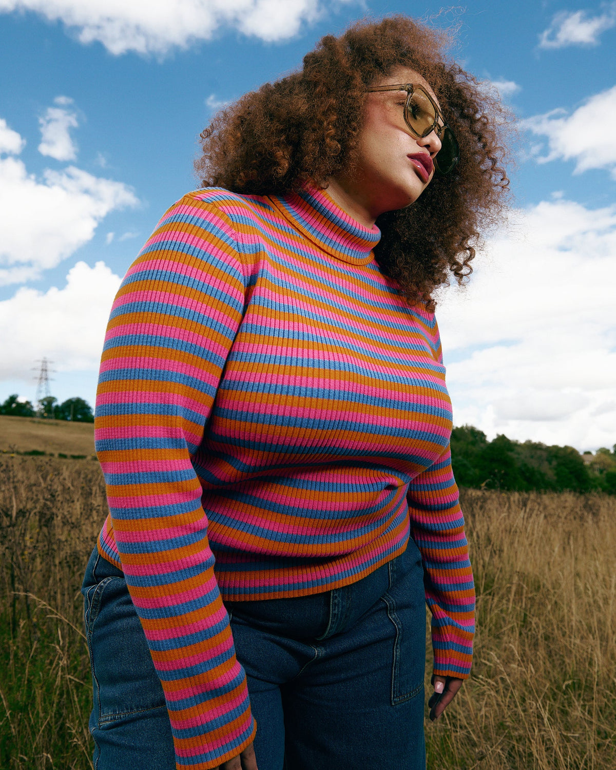 Eva - Roll Neck Jumper in Masquerade Stripe