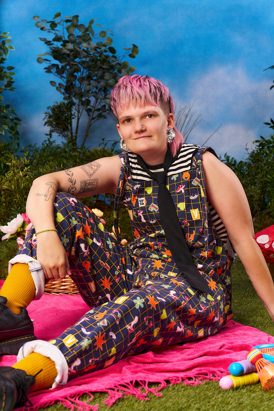 Original - Cotton Dungaree in Punk Energy Grid Motif