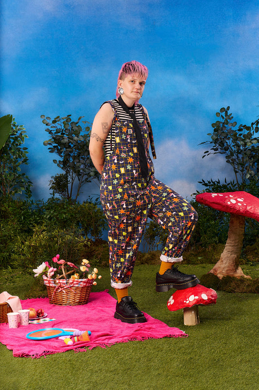 Original - Cotton Dungaree in Punk Energy Grid Motif