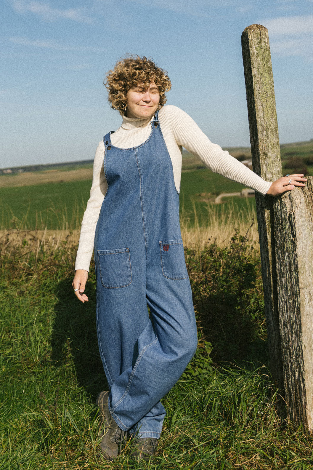 Ara - Denim Dungarees in Mid Wash Blue