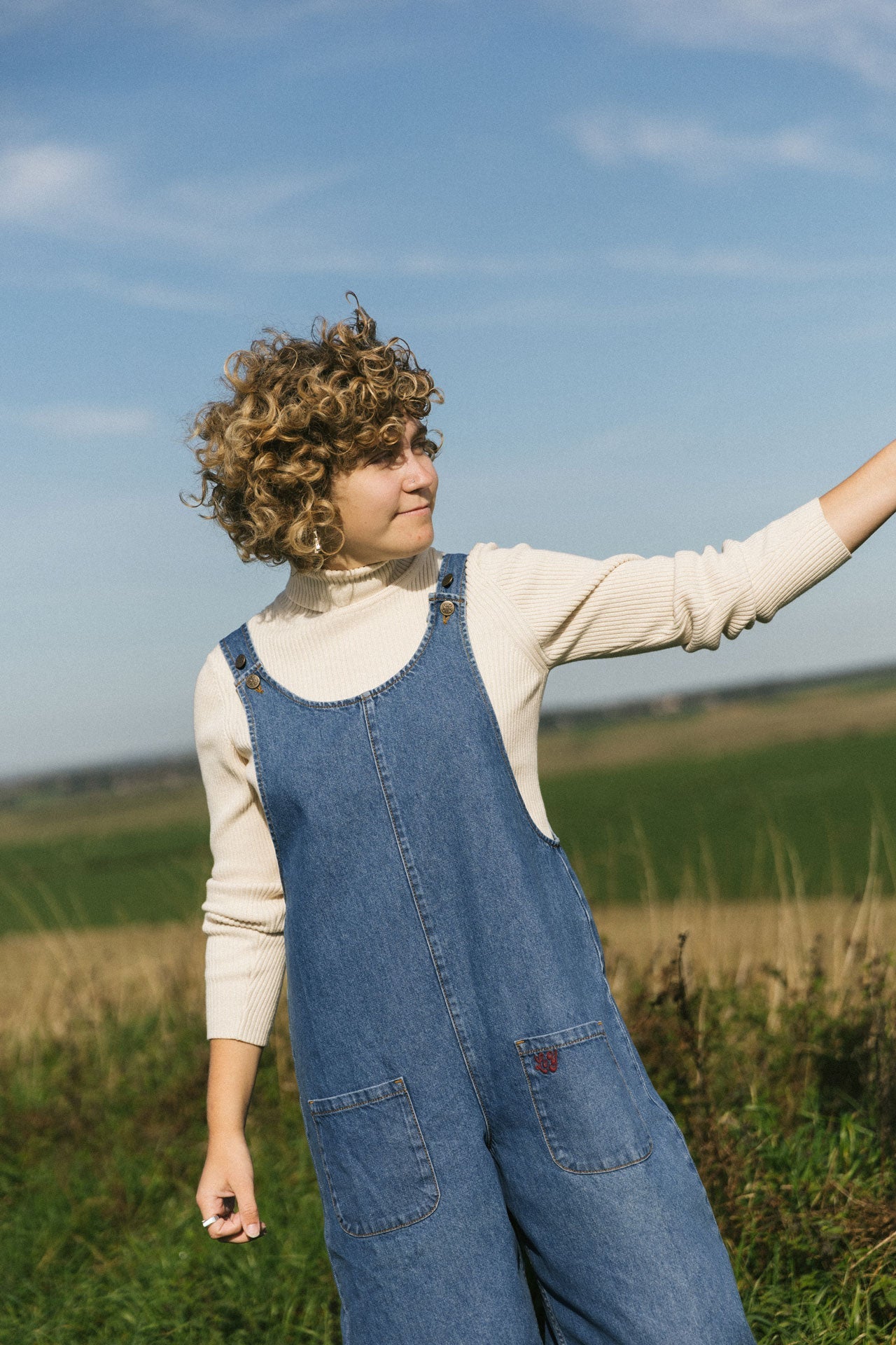 Ara - Denim Dungarees in Mid Wash Blue