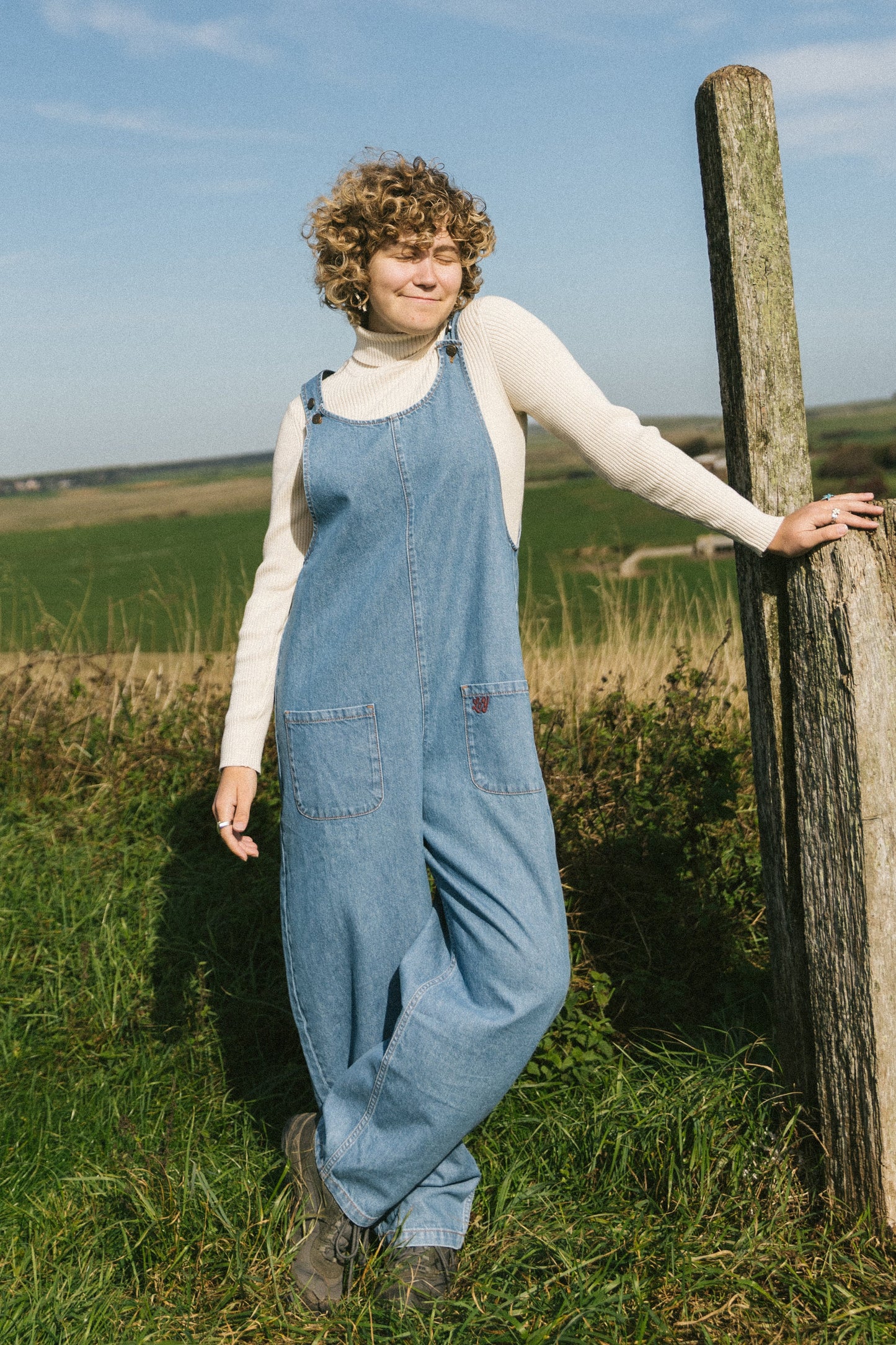 Ara - Denim Dungarees in Mid Wash Blue