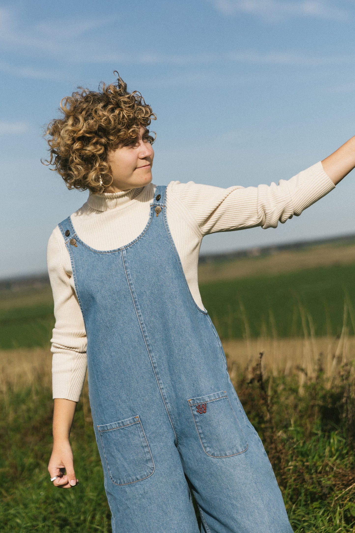 Ara - Denim Dungarees in Mid Wash Blue