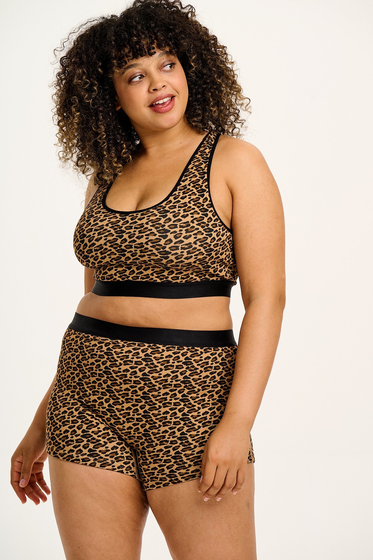 Iona - Cotton & Bamboo Racer Back Crop Top in Leopard Print