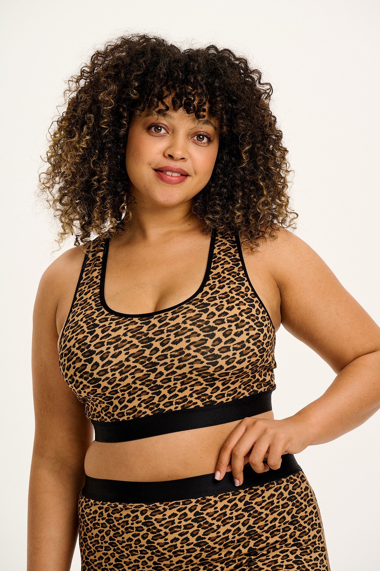 Iona - Cotton & Bamboo Racer Back Crop Top in Leopard Print