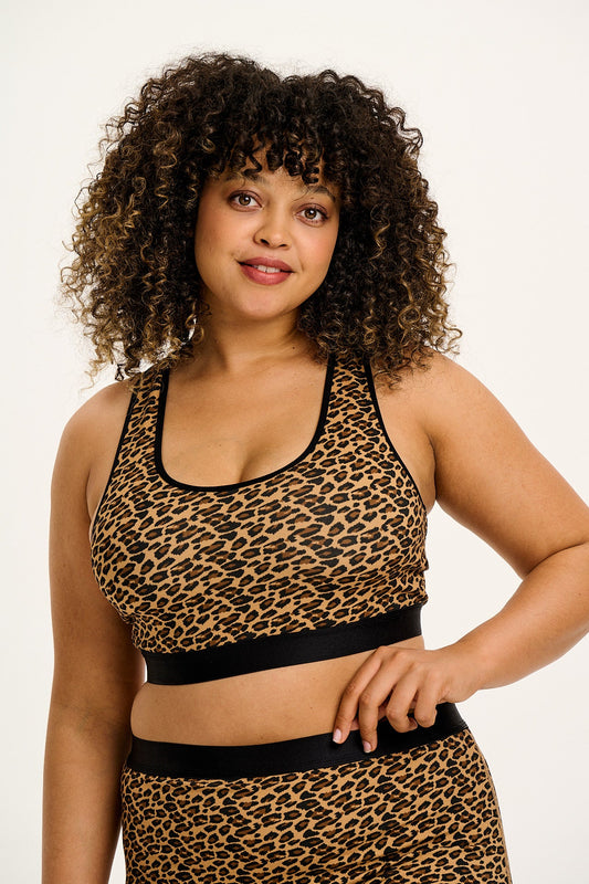 Iona - Cotton & Bamboo Racer Back Crop Top in Leopard Print