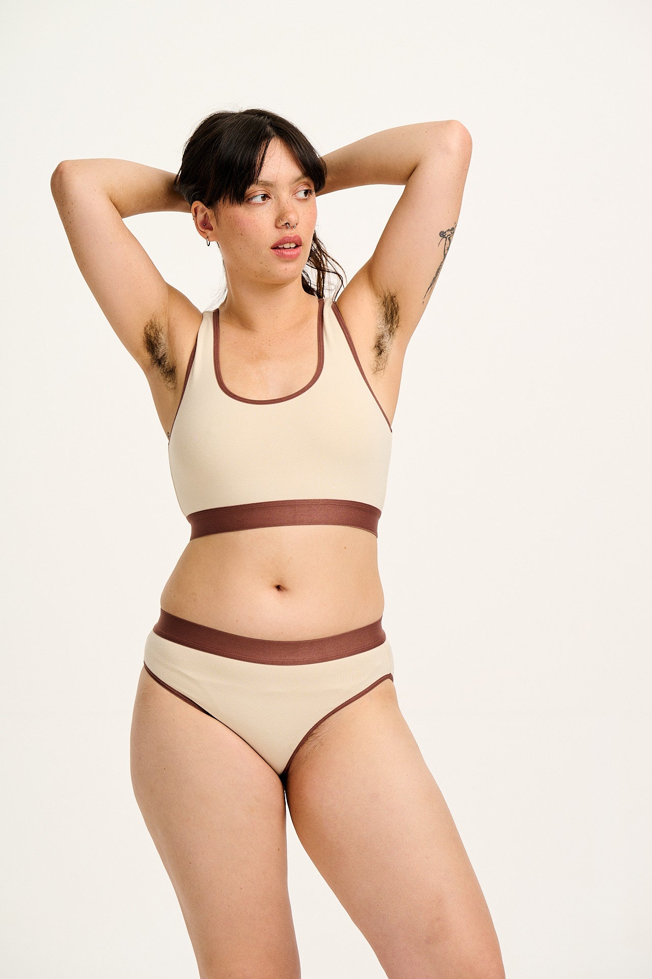 Iona - Cotton & Bamboo Racer Back Crop Top in Ecru
