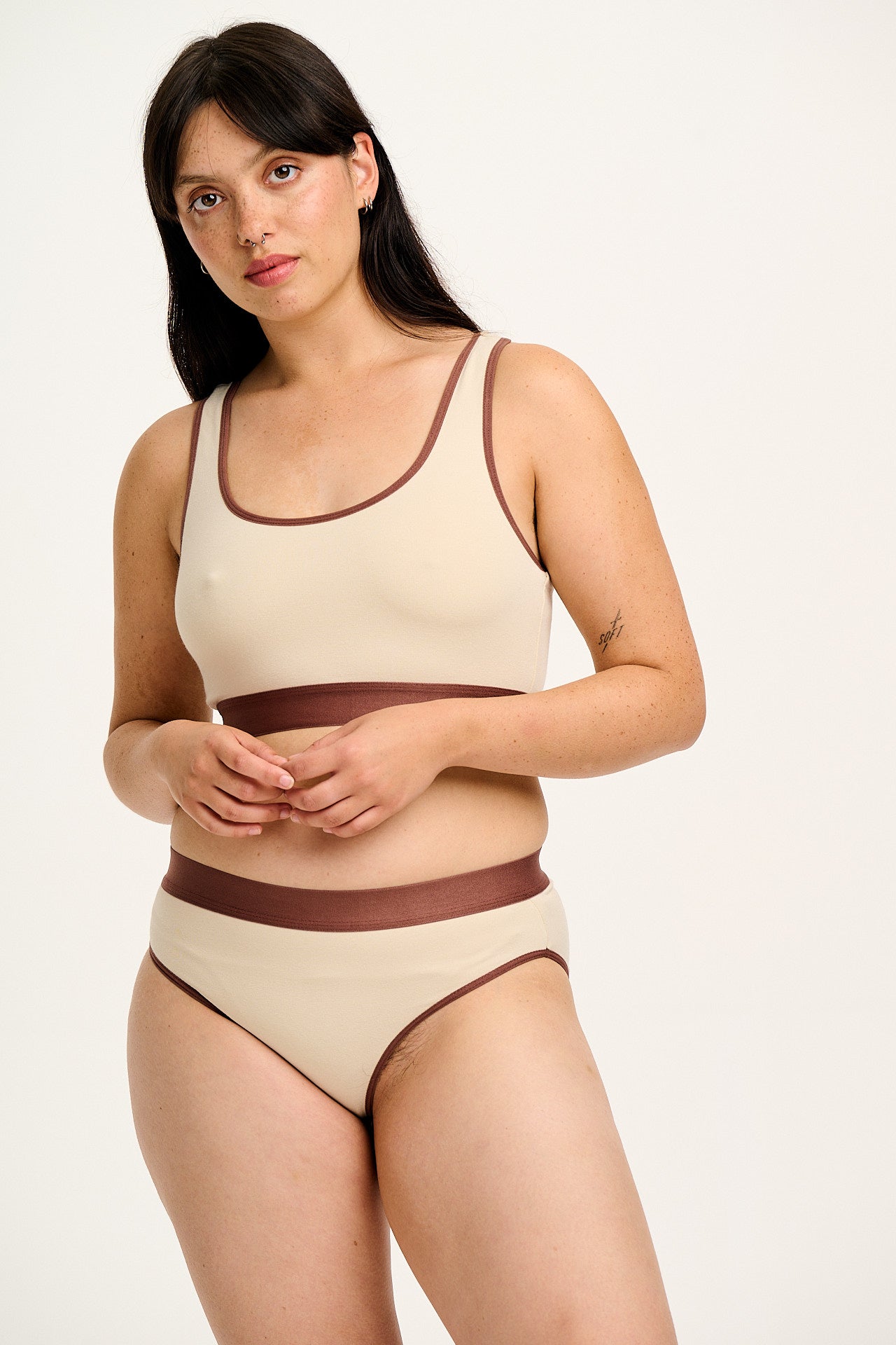 Iona - Cotton & Bamboo Racer Back Crop Top in Ecru