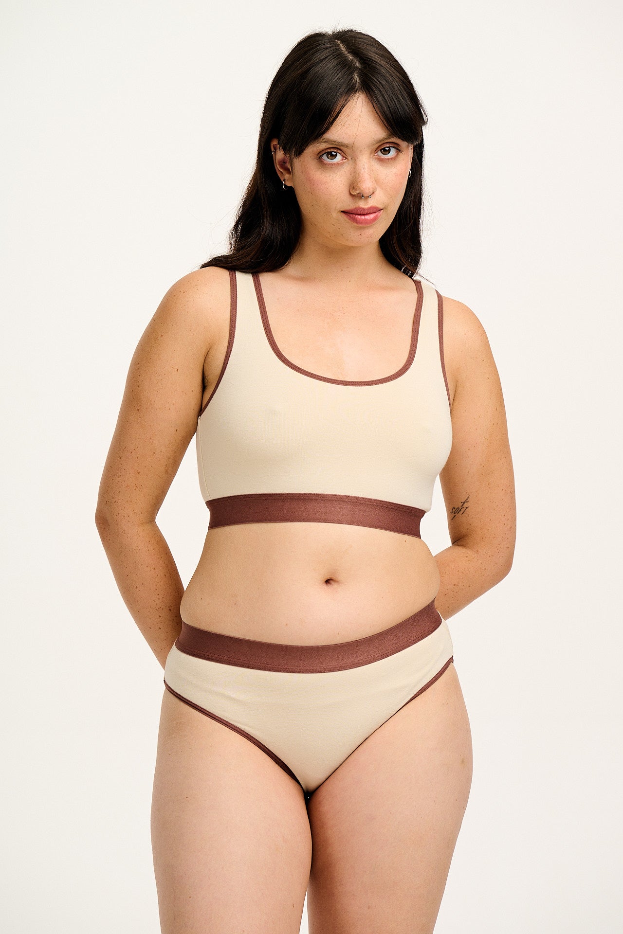 Iona - Cotton & Bamboo Racer Back Crop Top in Ecru