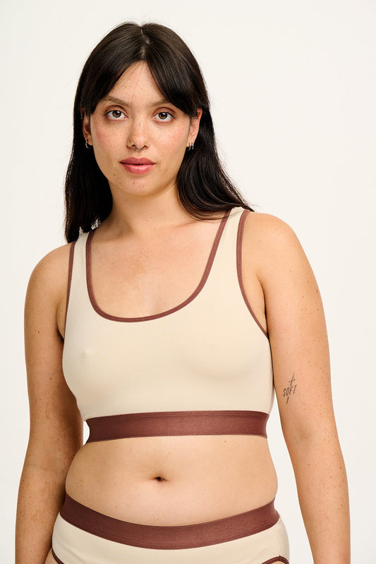Iona - Cotton & Bamboo Racer Back Crop Top in Ecru