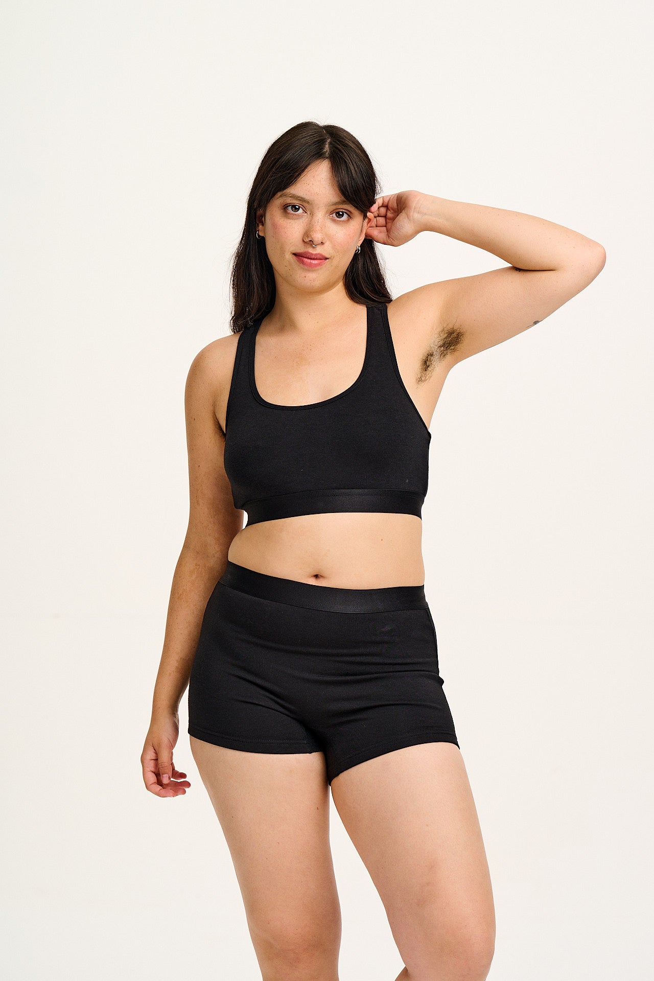 Iona - Cotton & Bamboo Racer Back Crop Top in Black