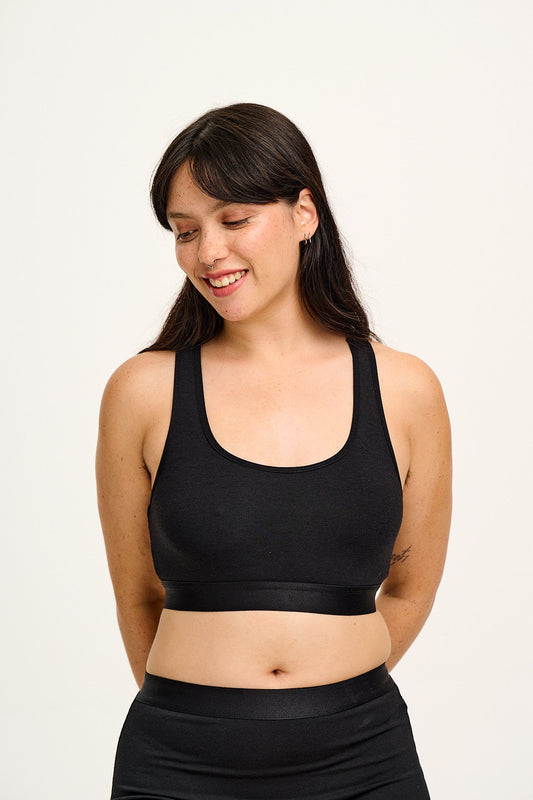 Iona - Cotton & Bamboo Racer Back Crop Top in Black