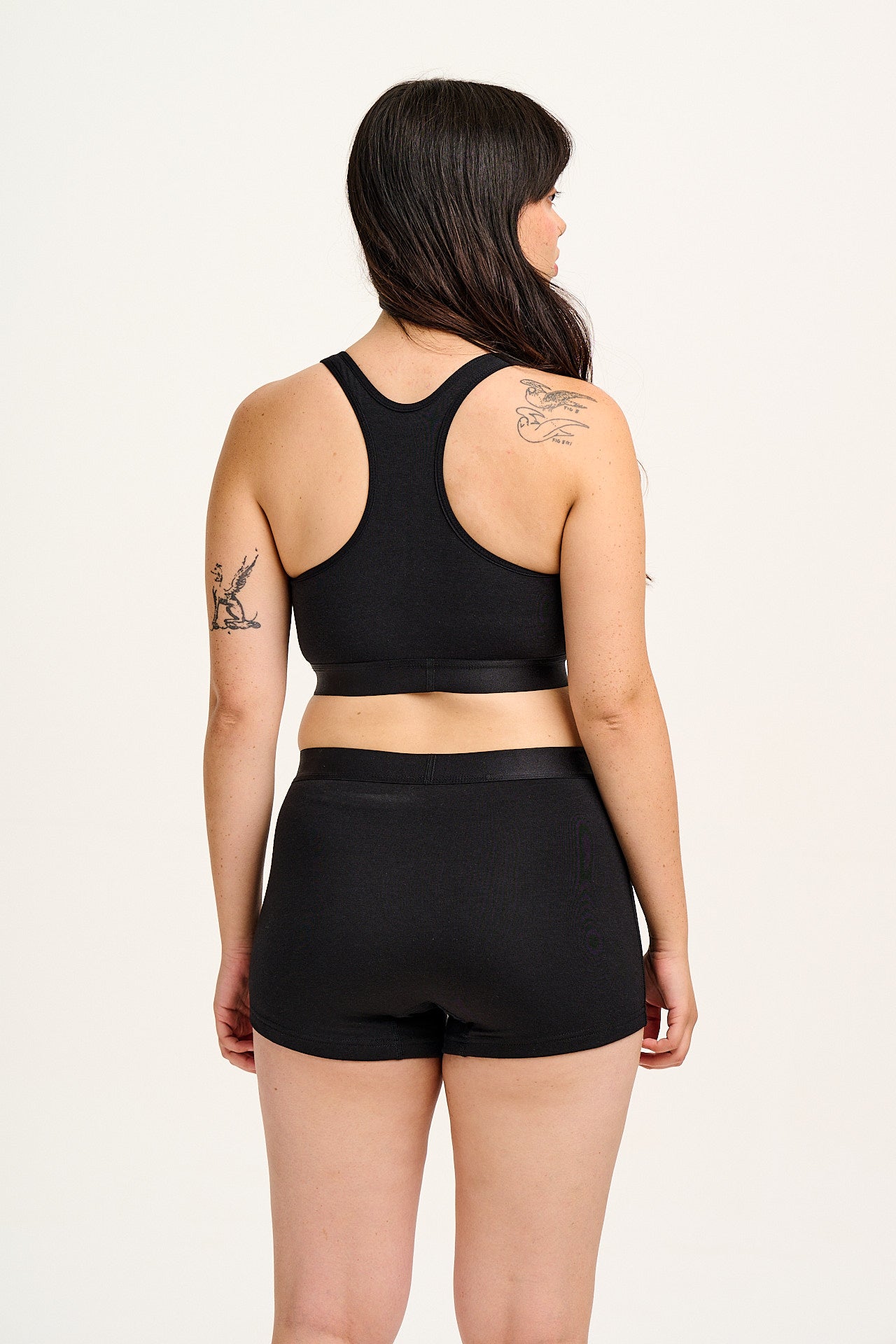 Iona - Cotton & Bamboo Racer Back Crop Top in Black