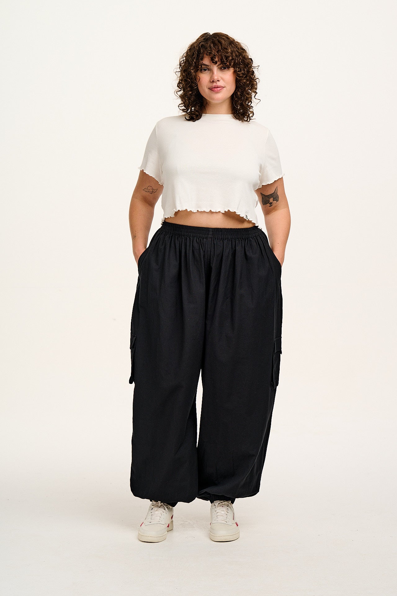 Rumi - Wide Leg Cotton & Linen Trousers in Black