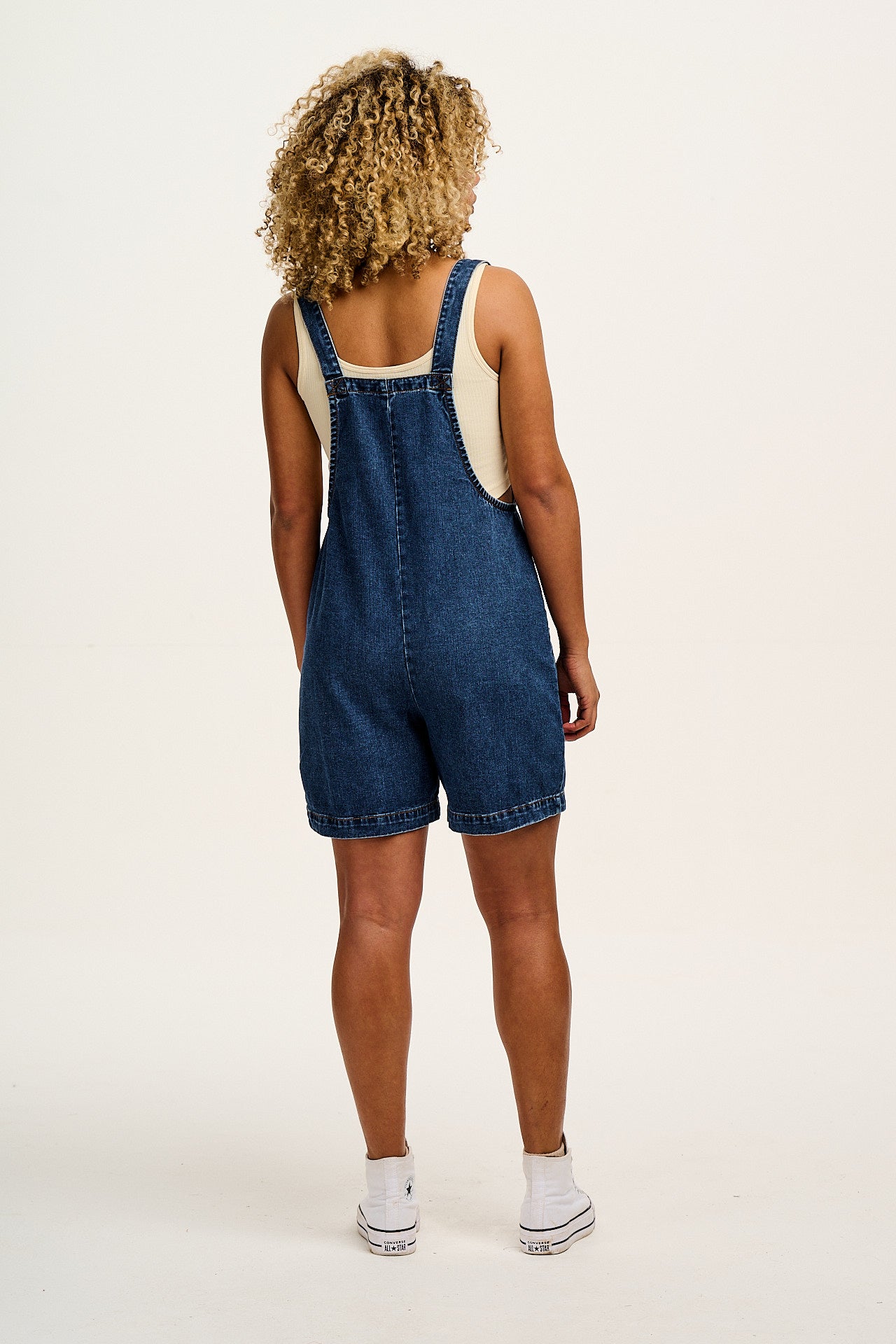 Original - Denim Dungaree Shorts in Mid Wash Blue