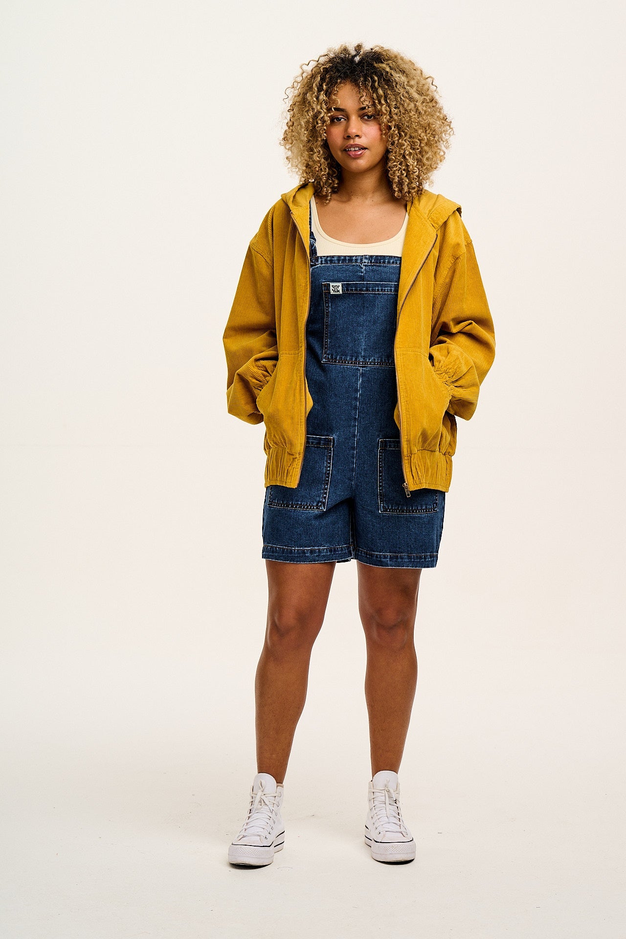 Original - Denim Dungaree Shorts in Mid Wash Blue