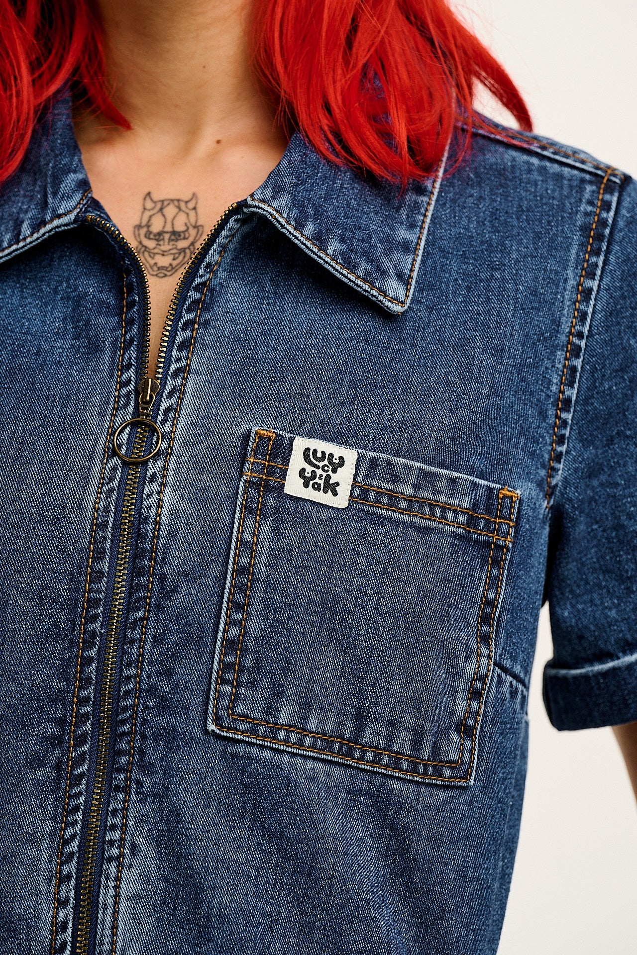 Riley - Denim Playsuit in Mid Wash Blue