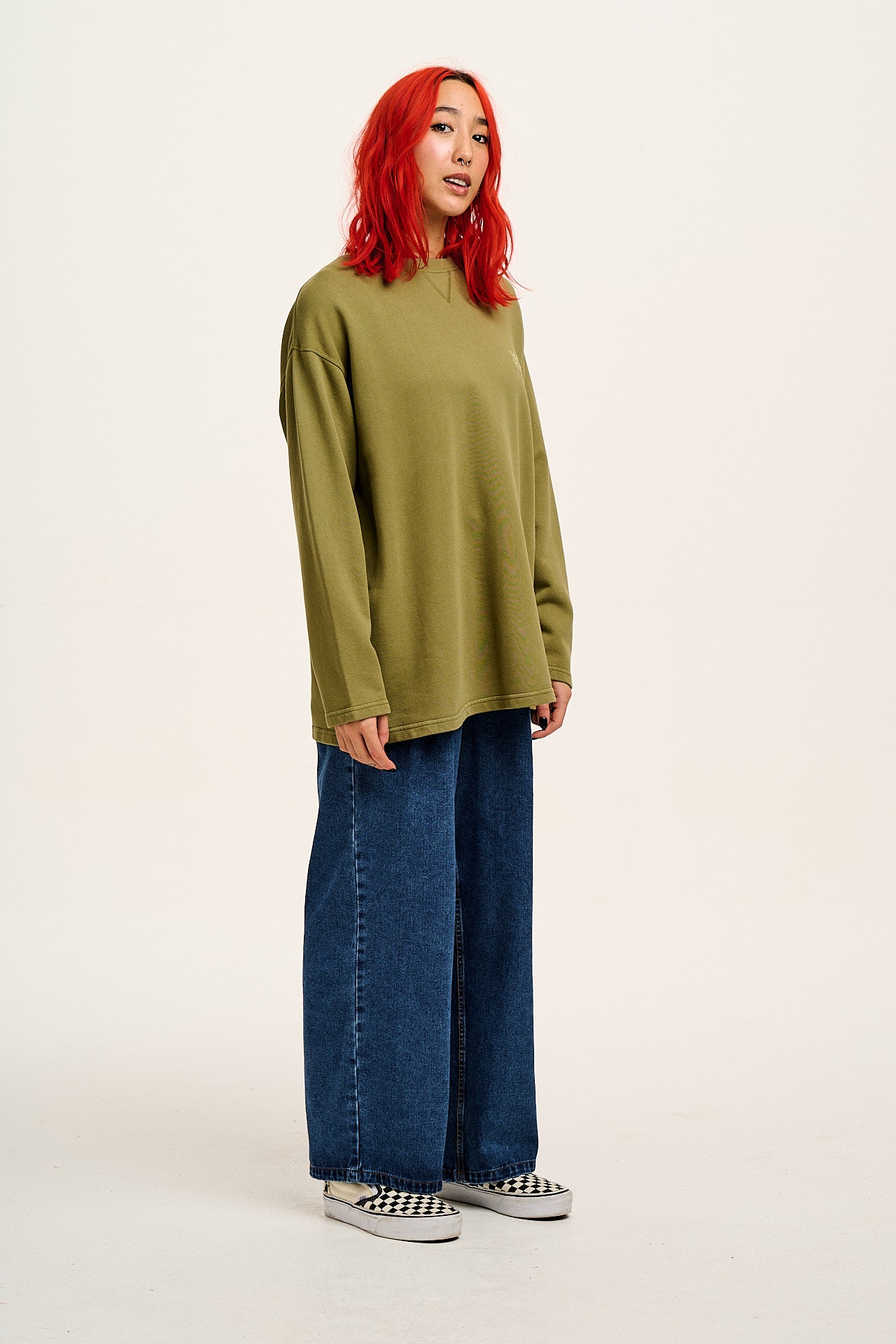 Cole - Wide Leg Denim Jeans in Mid Wash Blue