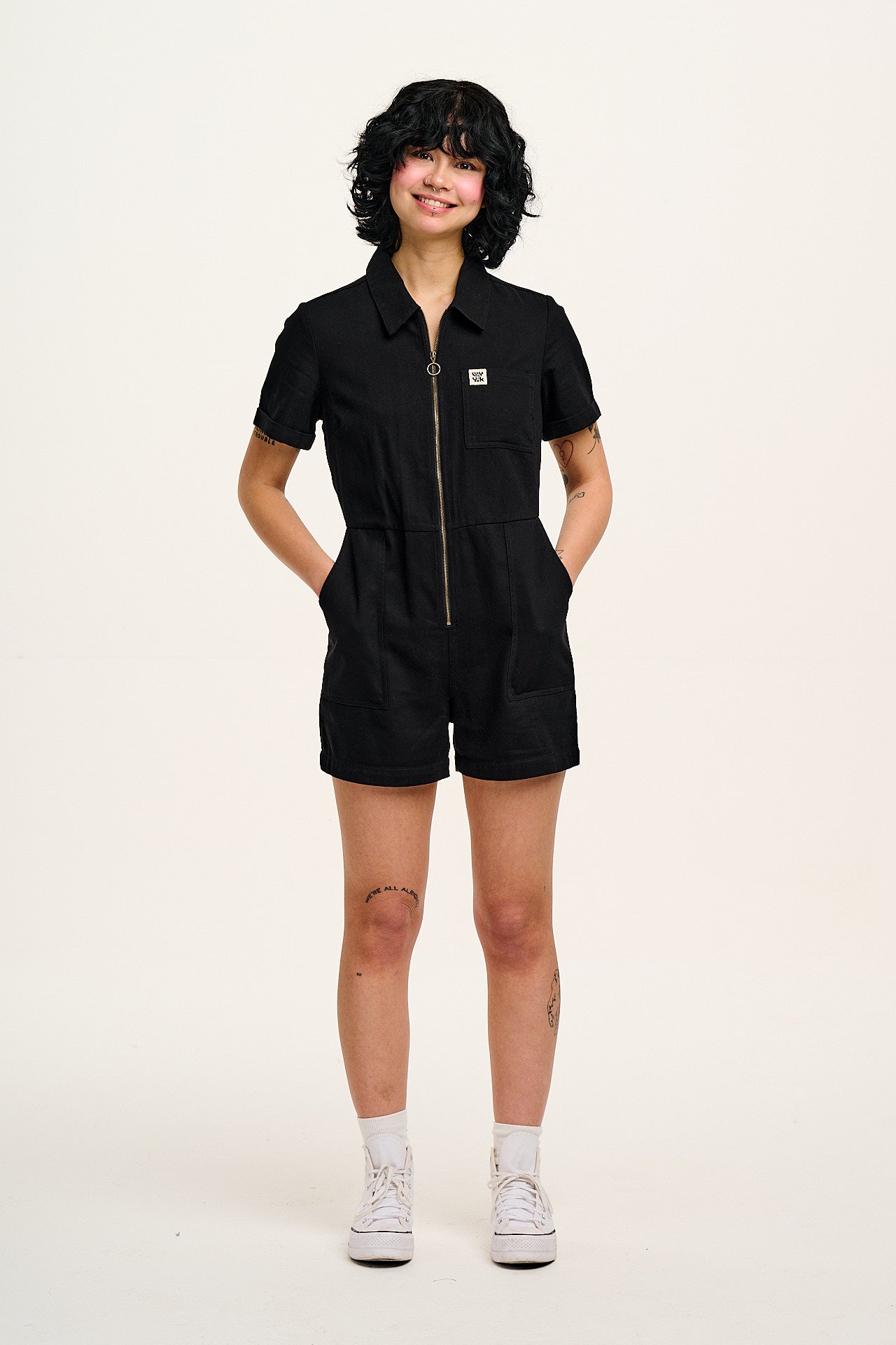 Riley - Cotton Playsuit in Black