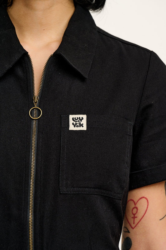 Riley - Cotton Playsuit in Black