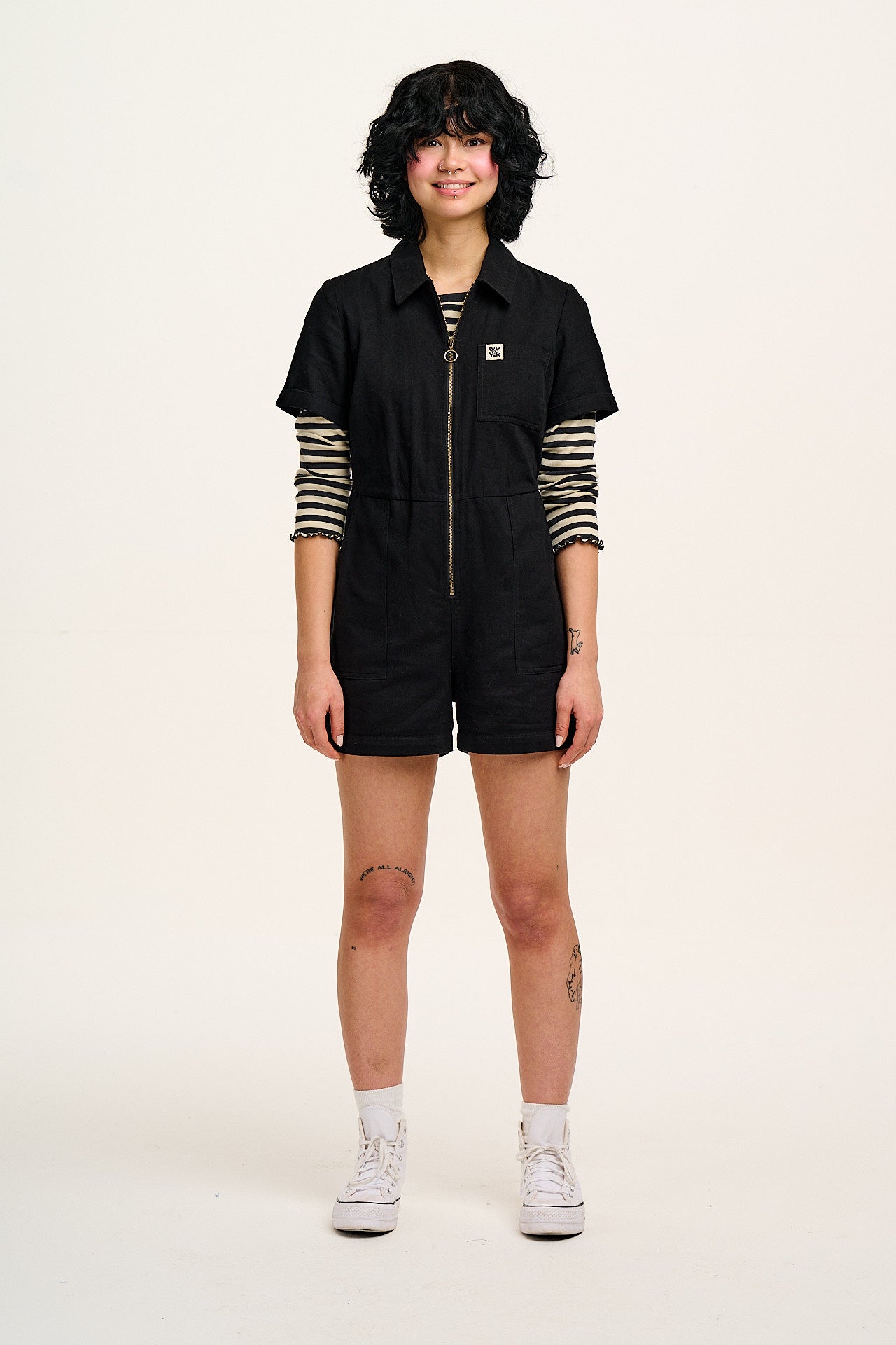 Riley - Cotton Playsuit in Black