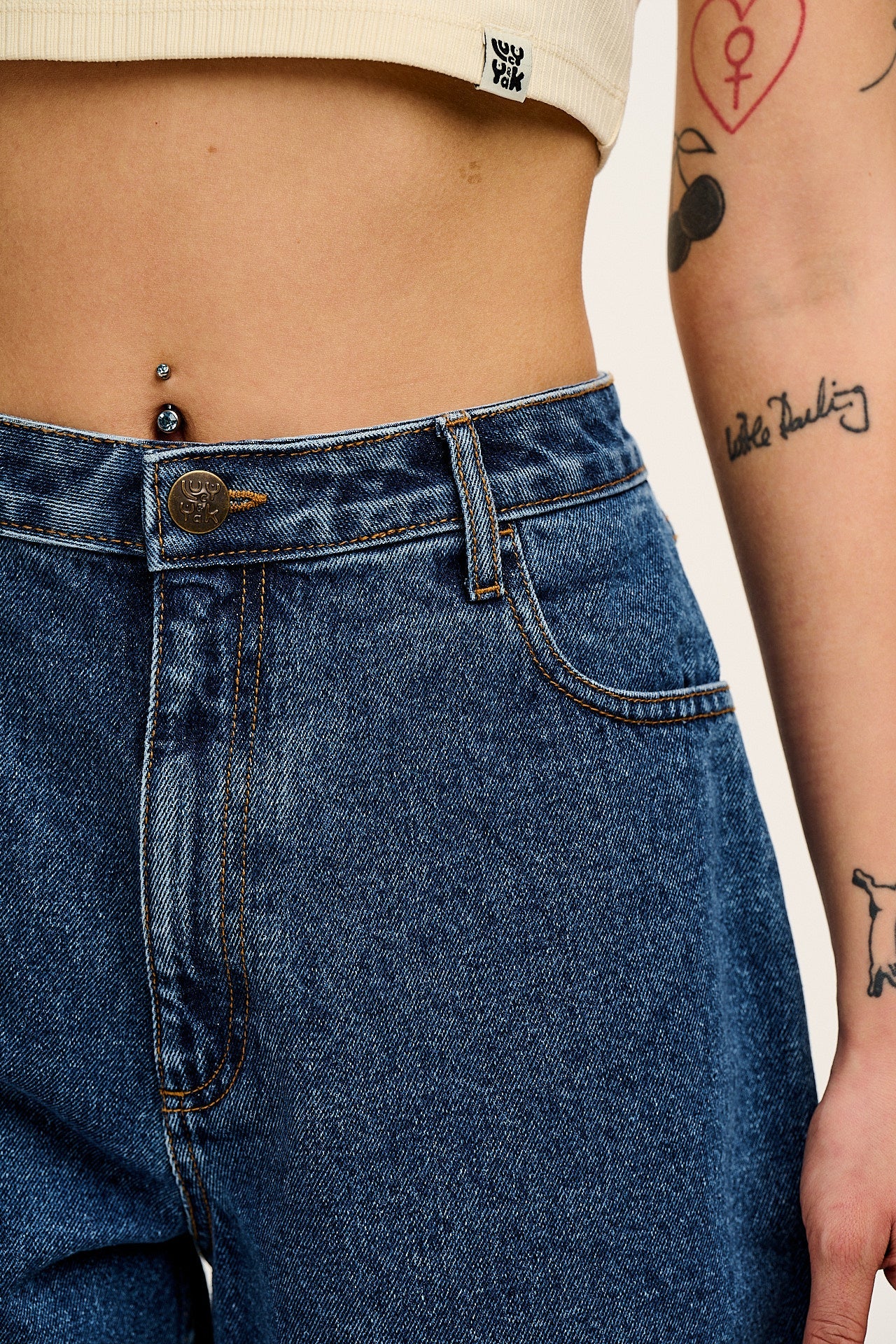 Lexi - High Waist Denim Shorts in Mid Wash Blue