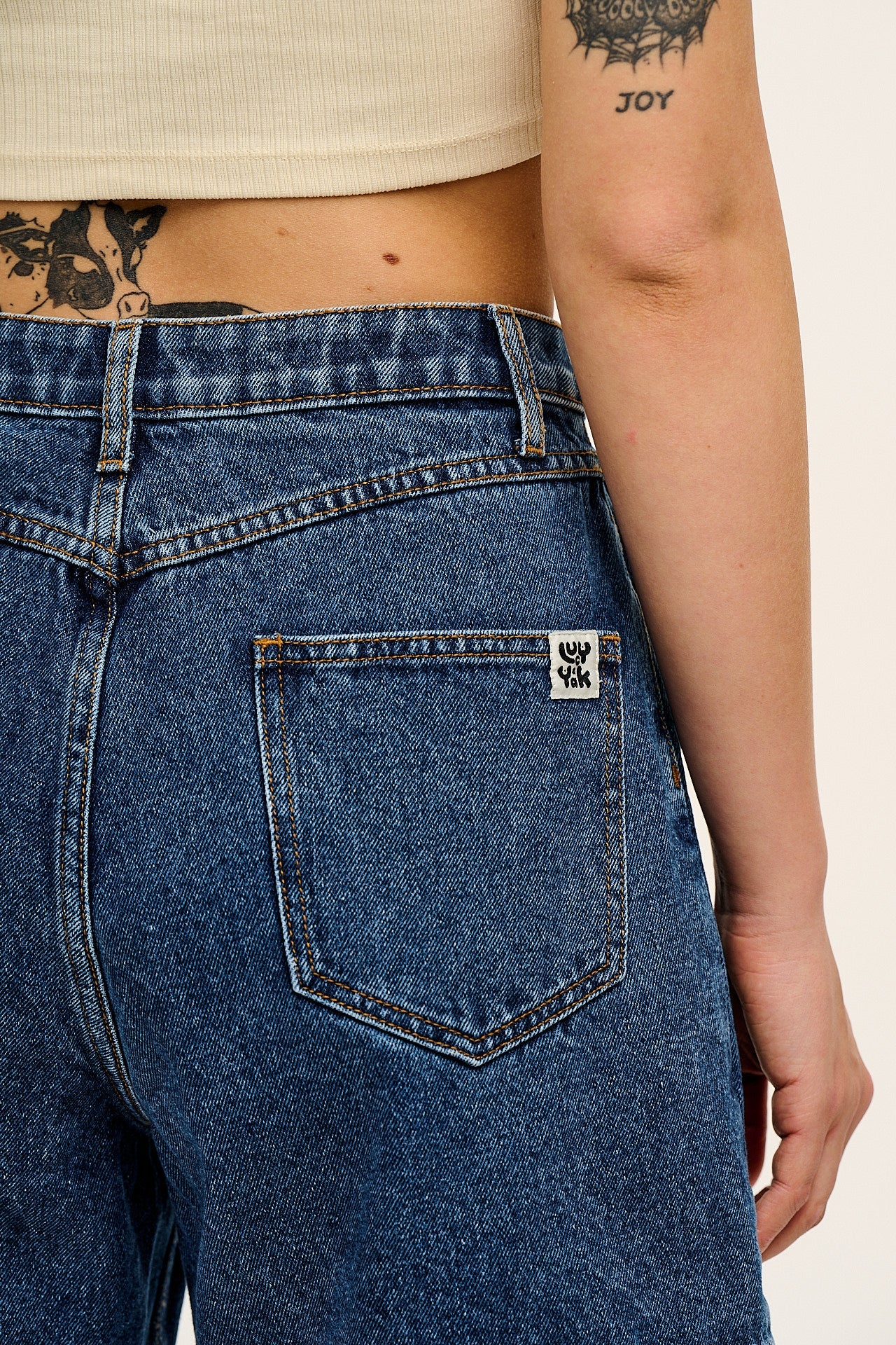 Lexi - High Waist Denim Shorts in Mid Wash Blue