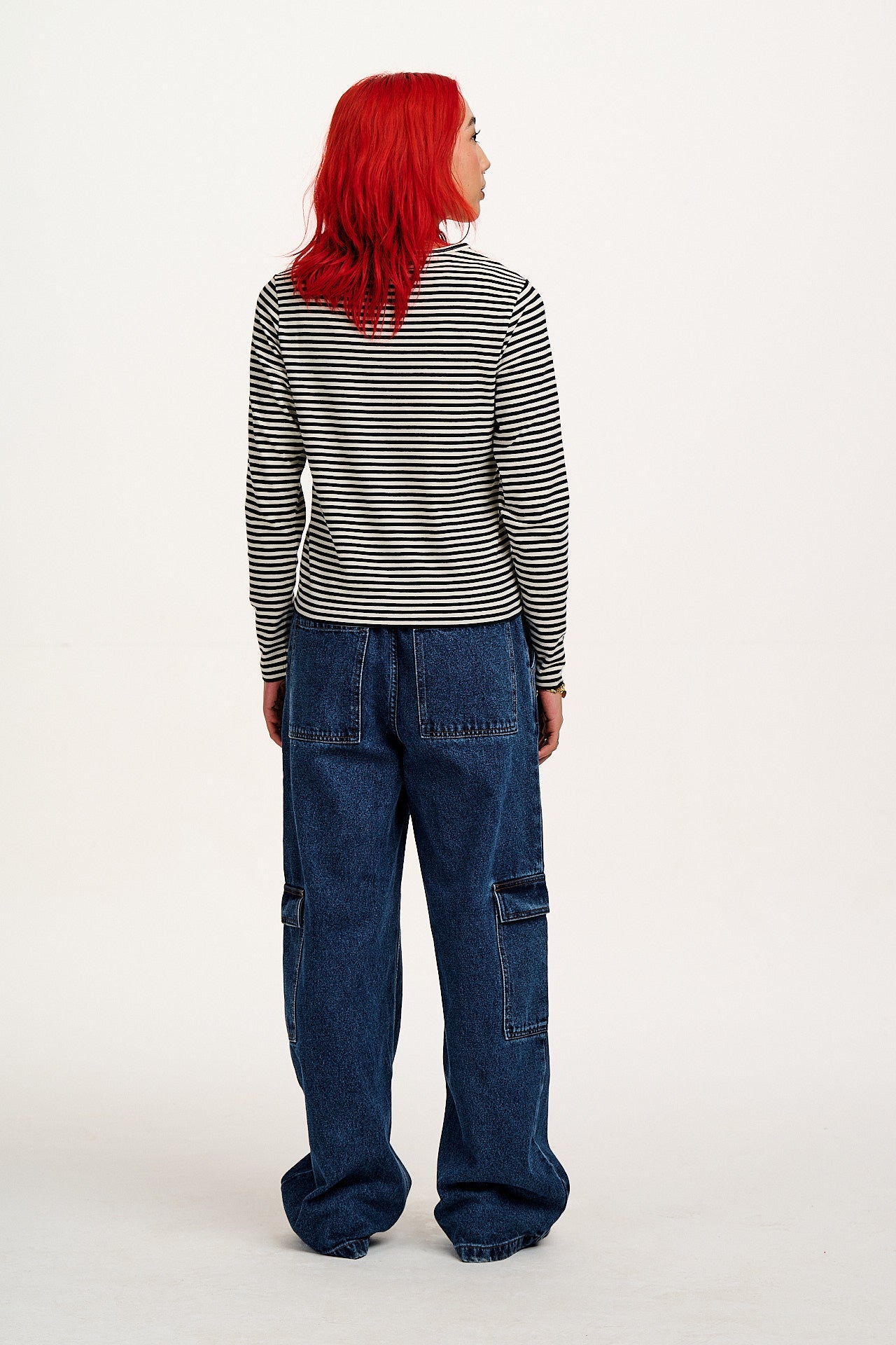 Rey - Long Sleeve Cotton Top in Black & White Stripe