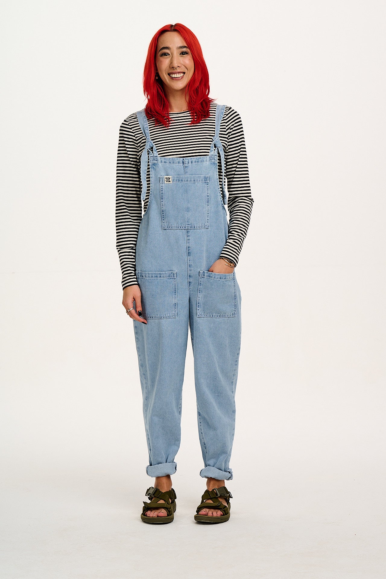 Rey - Long Sleeve Cotton Top in Black & White Stripe