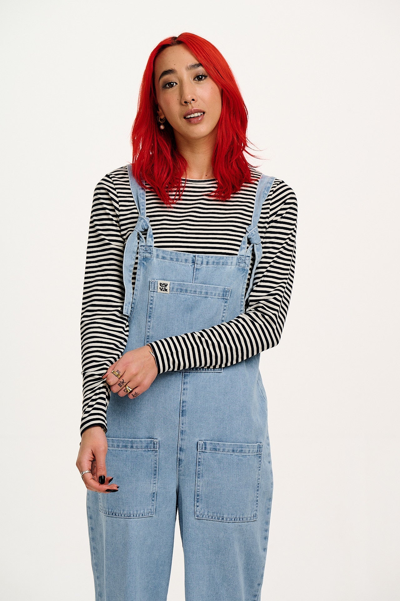 Rey - Long Sleeve Cotton Top in Black & White Stripe