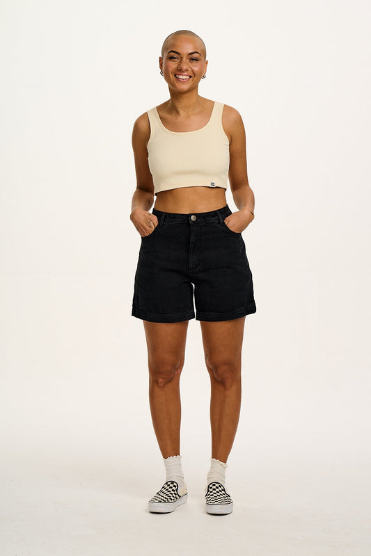 Lexi - High Waist Denim Shorts in Washed Black