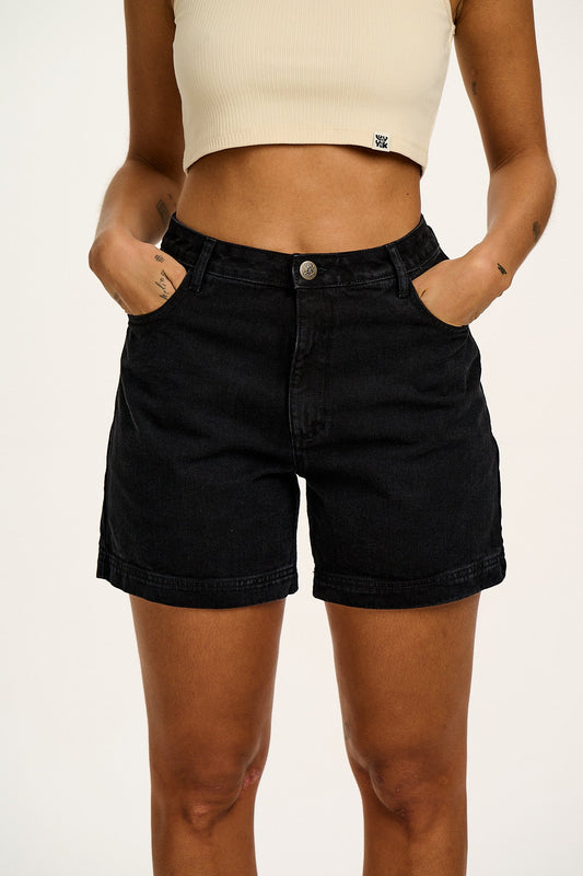 Lexi - High Waist Denim Shorts in Washed Black