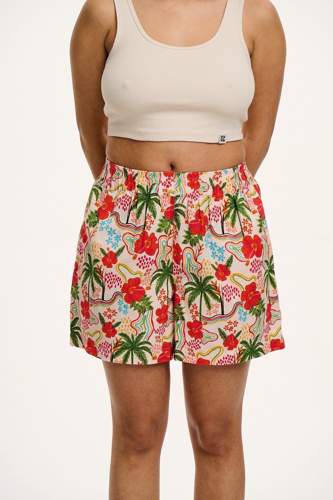 Jessie - Cotton & Linen Shorts in Totally Tropical Print