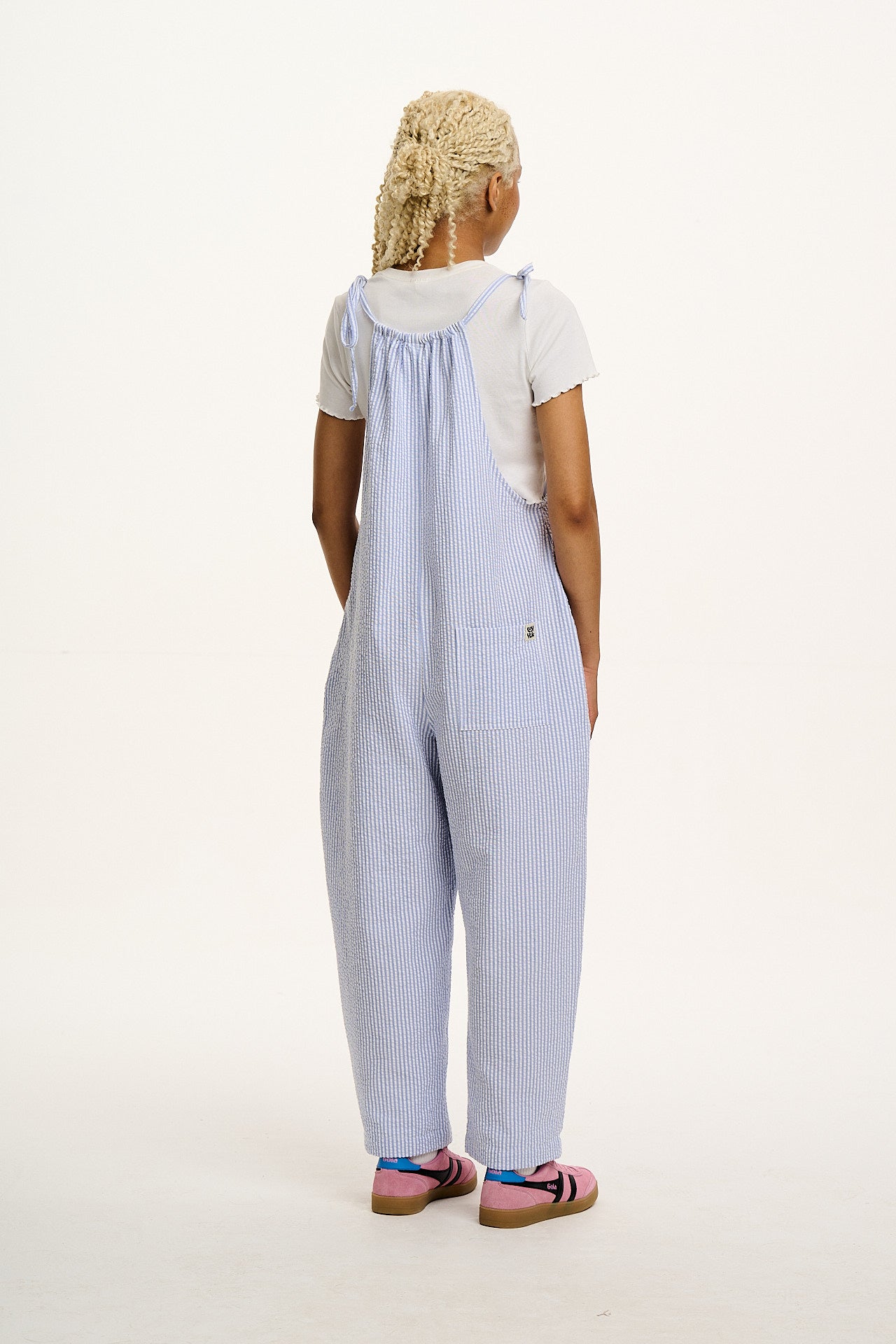 Ramona - Cotton Seersucker Jumpsuit in Blue Stripe